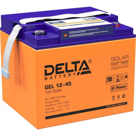 Аккумуляторная батарея Delta GEL 12-45 напряжение 12В, емкость 45Ач (196х166х173mm), фото 