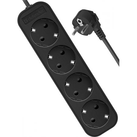 Удлинитель Defender с заземлением M450 5.0 м, 4 розетки, черный, фото 