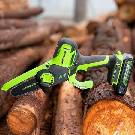 Цепная мини пила GreenWorks G24MCS10 аккумуляторная, 24V, 10см, без АКБ и ЗУ [2008207], фото , изображение 3