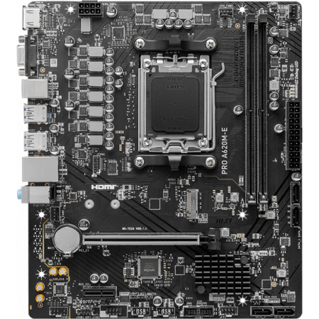 Материнская плата MSI PRO A620M-E SocketAM5 AMD B650 2xDDR5 mATX AC`97 8ch(7.1) GbLAN RAID+VGA+HDMI, фото 