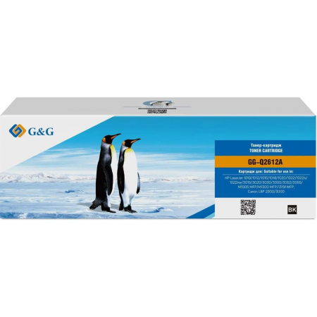 Картридж лазерный G&G GG-Q2612A черный (2000стр.) для HP LJ 1010/1012/1015/1018/1020/1020Plus/1022/3015/3020, фото 