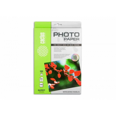 Фотобумага Cactus CS-GA4200100 A4/200г/м2/100л. глянцевая для струйной печати, фото 