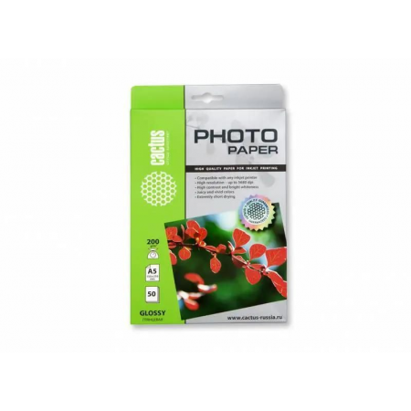 Фотобумага Cactus CS-GA520050 A5/200г/м2/50л. глянцевая для струйной печати, фото 