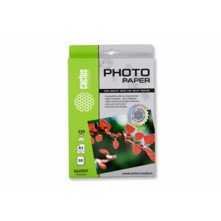Фотобумага Cactus CS-GA523050 A5/230г/м2/50л. глянцевая для струйной печати, фото 