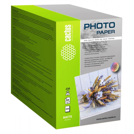 Фотобумага Cactus CS-MA6230500 матовая A6 230 г/м2 500 листов, фото 