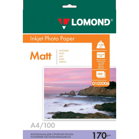 Фотобумага Lomond 0102006 A4/170г/м2/100л./белый матовое/матовое для струйной печати, фото 