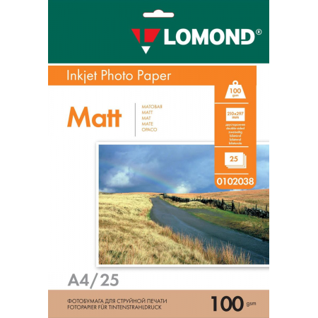 Фотобумага Lomond 0102038 A4/100г/м2/25л./белый матовое/матовое для струйной печати, фото 