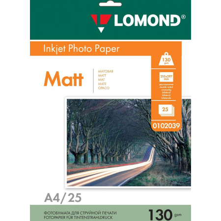 Фотобумага Lomond 0102039 A4/130г/м2/25л./белый матовое/матовое для струйной печати, фото 