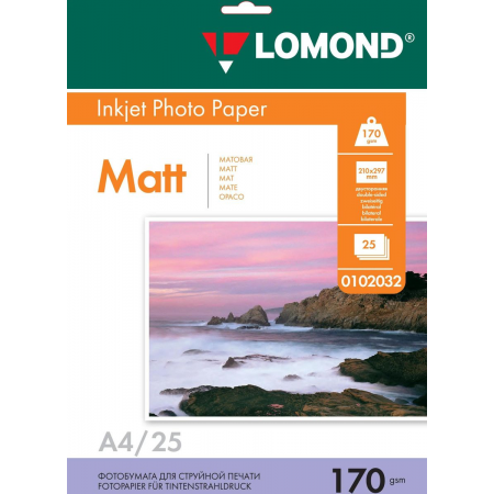 Фотобумага Lomond 0102032 A4/170г/м2/25л./белый матовое/матовое для струйной печати, фото 