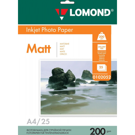 Фотобумага Lomond 0102052 A4/200г/м2/25л./белый матовое/матовое для струйной печати, фото 