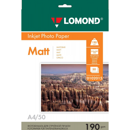 Фотобумага Lomond 0102015 A4/190г/м2/50л./белый матовое для струйной печати, фото 