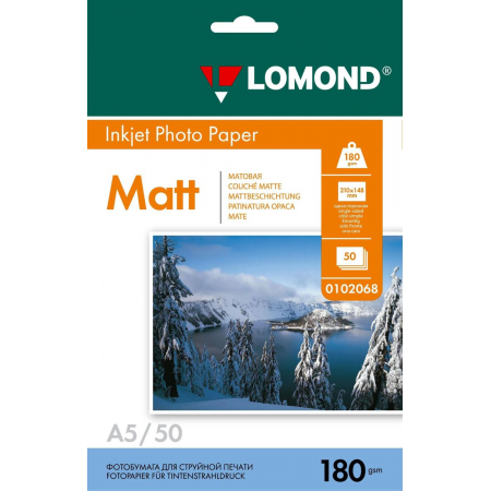 Фотобумага Lomond 0102068 A5/180г/м2/50л./белый матовое для струйной печати, фото 