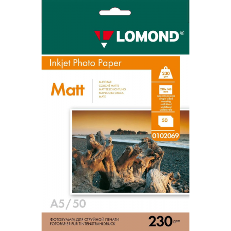 Фотобумага Lomond 0102069 A5/230г/м2/50л./белый матовое для струйной печати, фото 