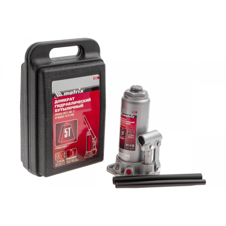 Домкрат MATRIX 50756  бутылочный 5т h подъема 216–413мм в пласт. кейсе, фото , изображение 2