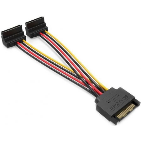 Кабель питания-разветвитель Vention SATA 15pin M / 2 x SATA 15pin F угол 90 - 0.15м KDBBB, фото 