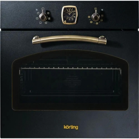 Встраиваемая электрическая духовка Korting OKB 460 RN / 59.8 х 59.5 x 56 см, 6 режимов нагрева, аналоговые часы в классическом стиле Frank Muller, таймер, черный+бронза, фото 