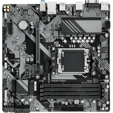 Материнская плата Gigabyte A620M DS3H, Socket AM5, 4xDDR5-5200, D-SUB+HDMI+DP, 1xPCI-Ex16, 1xPCI-Ex1, 4xSATA3(RAID 0/1/10), 1xM.2, 8 Ch Audio, GLan, (4+4)xUSB2.0, (2+2)xUSB3.2, 1xPS/2, mATX, RTL {10}, фото 
