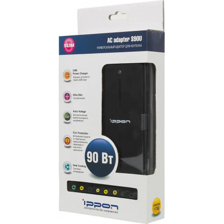 Блок питания Ippon S90U автоматический 90W 15V-19.5V 8-connectors 5A 1xUSB 2.1A от бытовой электросети LED индикатор, фото , изображение 7