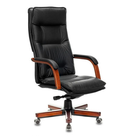 Кресло руководителя Бюрократ T-9927WALNUT/BLACK черный кожа крестовина дерево, фото 