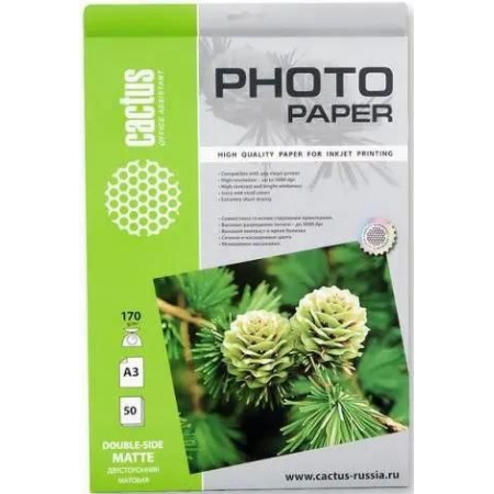 Фотобумага Cactus CS-MA317050DS матовая двухсторонняя А3 170 г/м2 50 листов, фото 