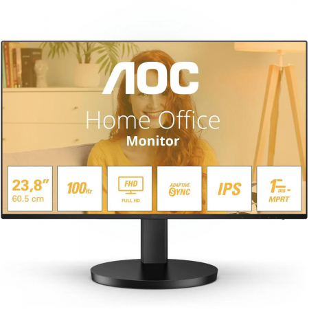 Монитор 23.8&quot; AOC 24B3HA2 Black (IPS, 1920x1080, D-sub+HDMI, 1 ms, 178°/178°, 250 cd/m, 1300:1, 100Hz, MM), фото , изображение 2