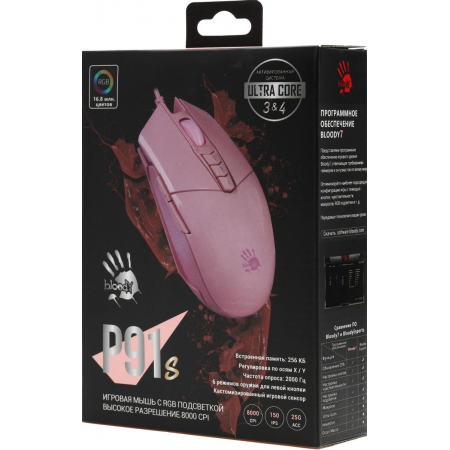 Проводная: A4 Tech Bloody P91s черный оптическая (8000dpi) USB (8but) Розовый, фото , изображение 17