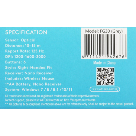 Мышь беспроводная A4Tech Fstyler FG30S Серый, фото , изображение 12