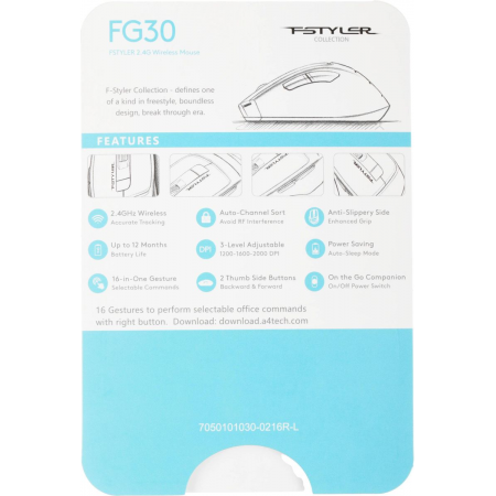 Мышь беспроводная A4Tech Fstyler FG30S Серый, фото , изображение 13