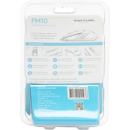 Мышь  A4Tech Fstyler FM10 Black/Orange, фото , изображение 12