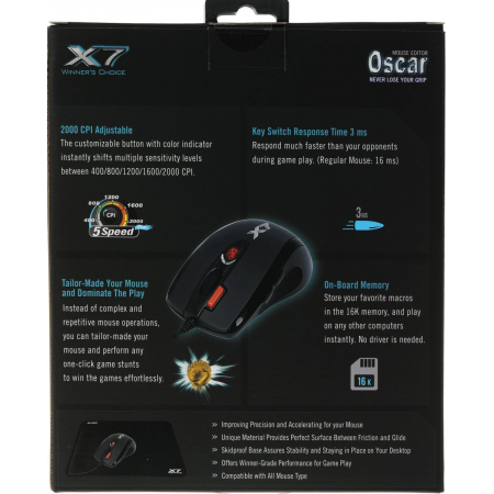 Мышь проводная + коврик A4Tech X-7120 (X-710BK+X7-200MP) чёрный, фото , изображение 15