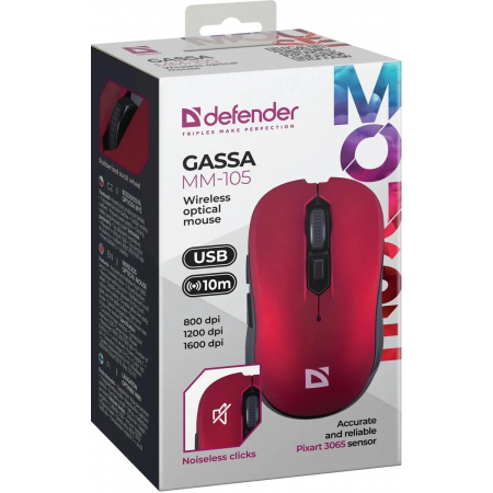Мышь беспроводная Defender Gassa MM-105 (52103) красный, фото , изображение 6