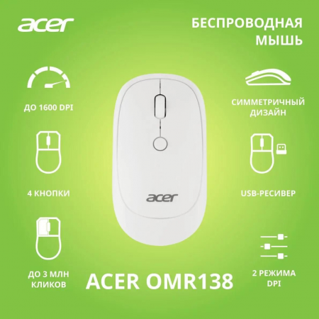 Мышь беспроводная Acer OMR138 (ZL.MCEEE.01L) Белый, фото , изображение 2