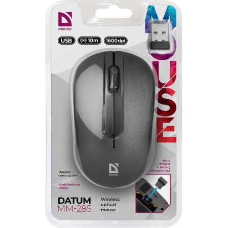 Мышь беспроводная Defender Datum MM-285 (52285) Чёрный, фото , изображение 5