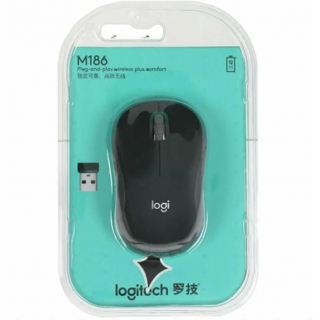 Мышь Logitech M186 черный/серый оптическая (1000dpi) беспроводная USB2.0 (2but), фото , изображение 6