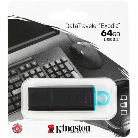 Флеш Диск Kingston 64Gb DataTraveler Exodia DTX/64GB USB3.1 черный/голубой, фото , изображение 3
