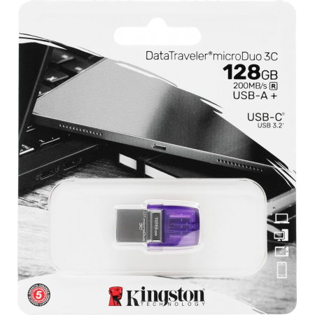 Флеш Диск Kingston 128Gb DataTraveler microDuo 3C DTDUO3CG3/128GB USB3.0 фиолетовый, фото , изображение 3