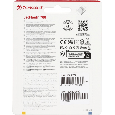 Флеш Диск Transcend 512Gb Jetflash 700 TS512GJF700 USB3.0 черный, фото , изображение 3