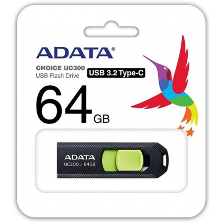 Флеш Диск A-Data 64Gb Type-C UC300 ACHO-UC300-64G-RBK/GN USB3.2 черный/зеленый, фото , изображение 2