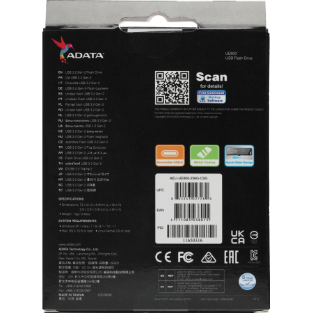 Флеш Диск A-Data 256Gb Type-C UE800 AELI-UE800-256G-CSG USB3.2 серебристый, фото , изображение 7