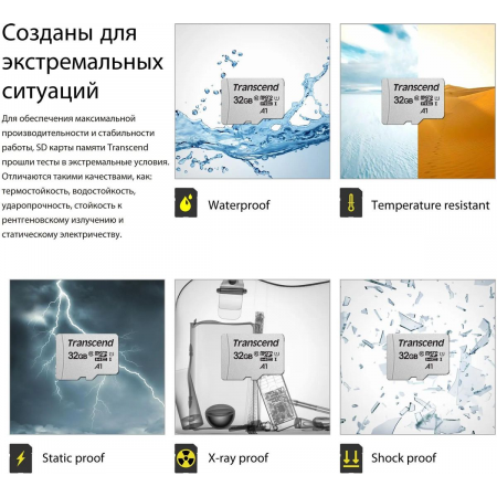 Карта памяти 32Gb MicroSD Transcend + SD адаптер  (TS32GUSD300S-A), фото , изображение 5