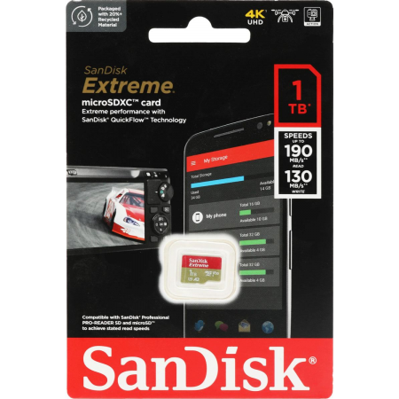Флеш карта microSDXC SanDis 1024GBEXTREME Class 10, UHS-I, W130, R 190 МБ/с,  без адаптера на SD, фото , изображение 3