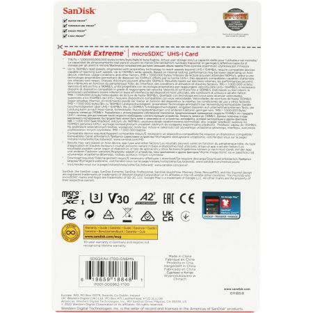 Флеш карта microSDXC SanDis 1024GBEXTREME Class 10, UHS-I, W130, R 190 МБ/с,  без адаптера на SD, фото , изображение 4