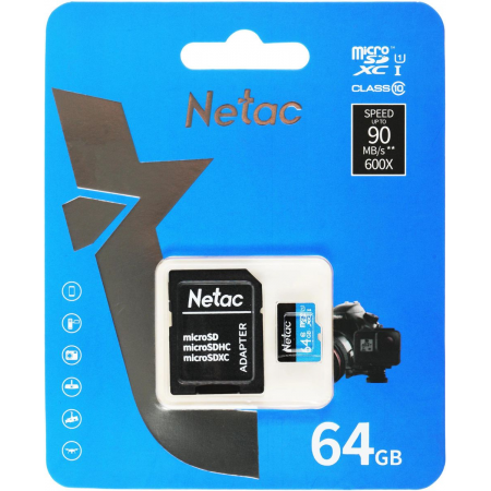 Карта памяти 64Gb microSDHC Netac + adapter (NT02P500STN-064G-R), фото , изображение 2