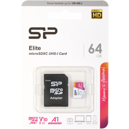 Карта памяти 64Gb MicroSD Silicon Power Elite + SD адаптер (SP064GBSTXBV1V20SP), фото , изображение 3