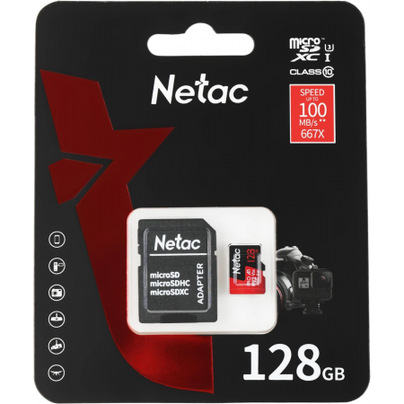 Карта памяти 128Gb MicroSD Netac P500 Extreme Pro + SD адаптер (NT02P500PRO-128G-R), фото , изображение 2