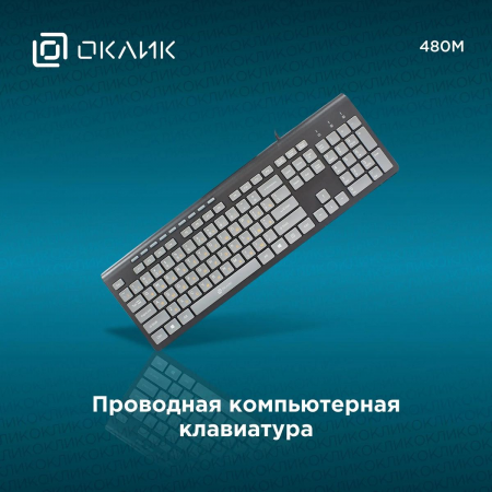 Клавиатура проводная Oklick 480M Slim Multimedia 1067199, фото , изображение 3