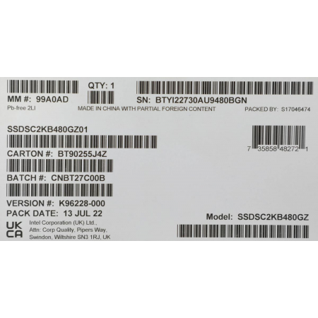 SSD Intel D3-S4520 480Gb SSDSC2KB480GZ01 99A0AD, фото , изображение 8