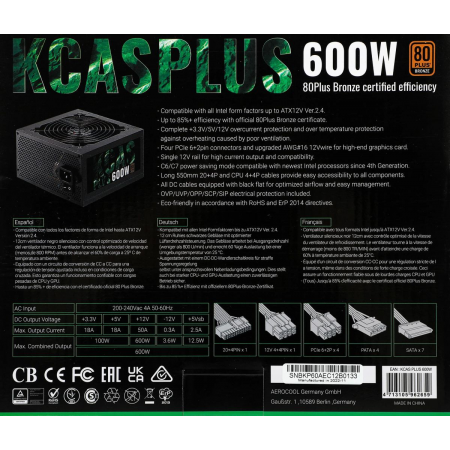 Блок питания AeroCool 600W KCAS-600W PLUS, фото , изображение 12