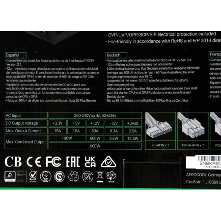 Блок питания AeroCool 600W KCAS-600W PLUS, фото , изображение 14