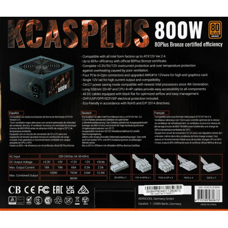 Блок питания 800W AeroCool KCAS-800W PLUS, фото , изображение 13